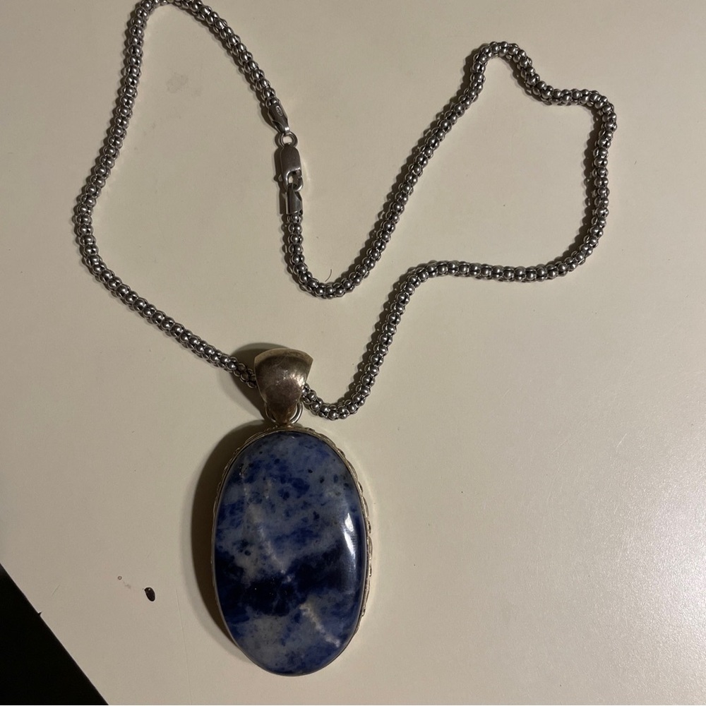 Sterling Silver Necklace With Sodalite Stone Pendant